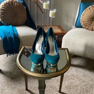 Turquoise platform stilettos